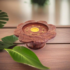 Flower Shape Brown wooden Incense Holder - Agarbathi and sambrani stand