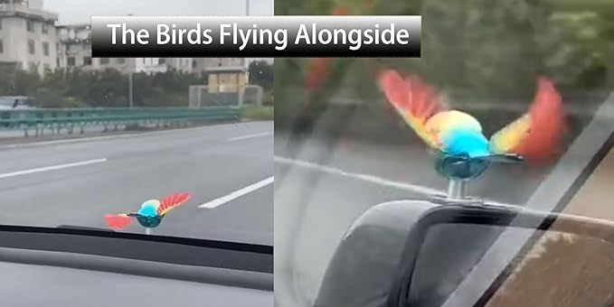 Flying Bird Car Dashboard Decoration, Moving Flapping Wings Bird Ornament Cute Exterior Decor for Scooter, E-Bike, Helmet & Rearview Mirror