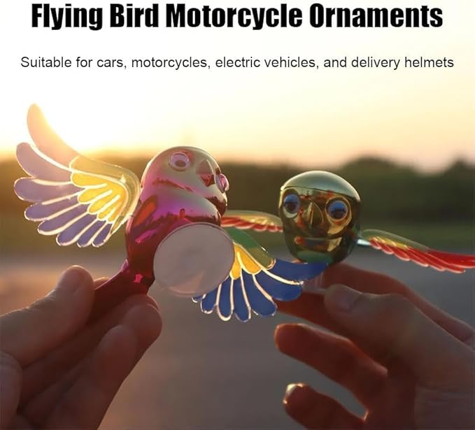 Flying Bird Car Dashboard Decoration, Moving Flapping Wings Bird Ornament Cute Exterior Decor for Scooter, E-Bike, Helmet & Rearview Mirror