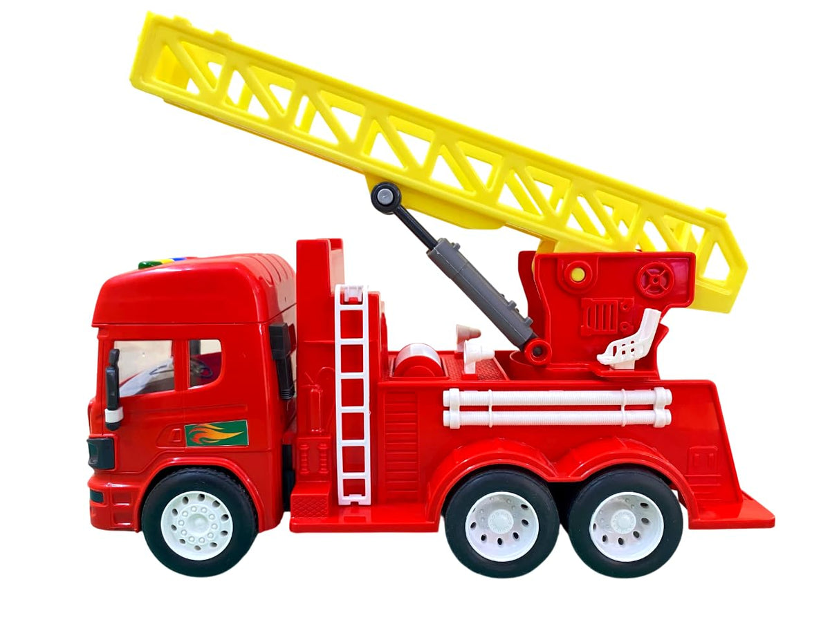 Friction-Powered Firefighter Truck– Realistic Design with Expanding Ladder, 360° Rotating Base, Lights & Melodious Sounds