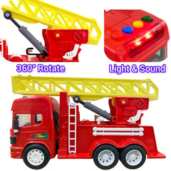 Friction-Powered Firefighter Truck– Realistic Design with Expanding Ladder, 360° Rotating Base, Lights & Melodious Sounds