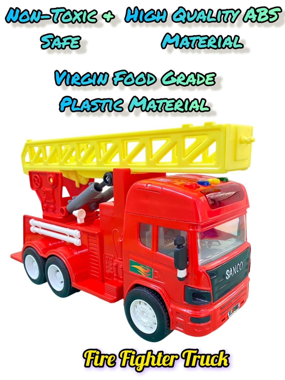 Friction-Powered Firefighter Truck– Realistic Design with Expanding Ladder, 360° Rotating Base, Lights & Melodious Sounds