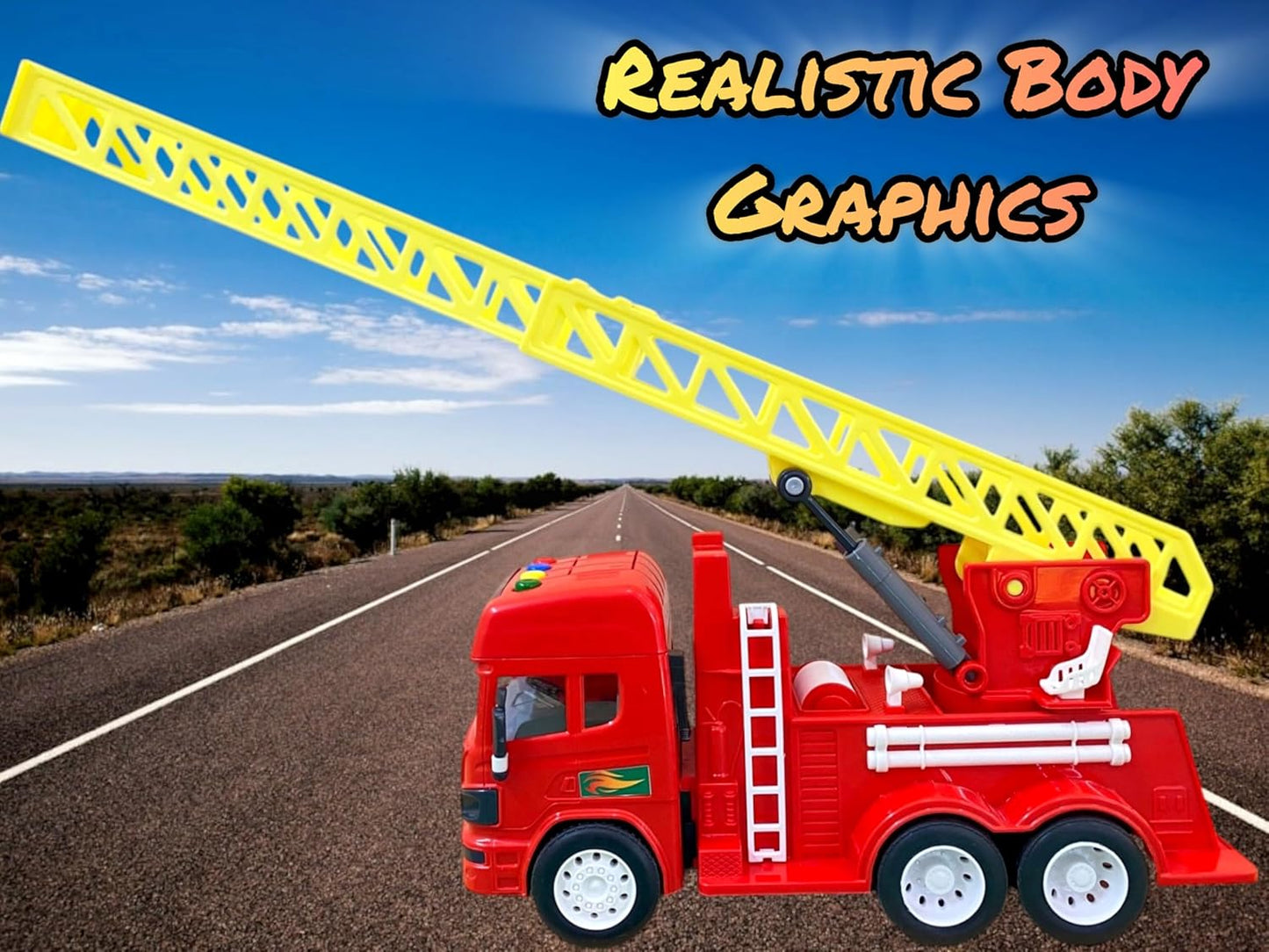 Friction-Powered Firefighter Truck– Realistic Design with Expanding Ladder, 360° Rotating Base, Lights & Melodious Sounds