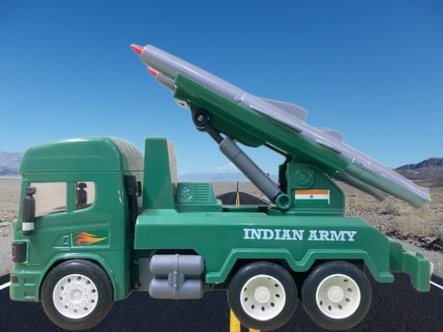 Friction-Powered Missile Launcher with 3 Brahmos Supersonic Missiles– Realistic Military Vehicle with 360° Rotating Launch Pad