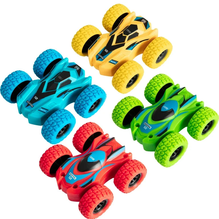Friction Powered Car Toys,Double-sided Stunt Flip Inertia Car,Push and Go Toy Cars - Any 1 Random Color