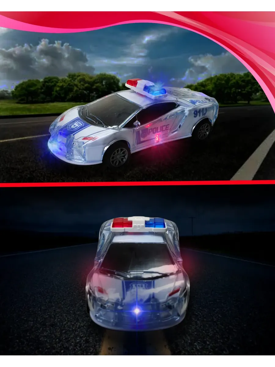 Friction powered Police car with Light and sound effects - Crash Resistance
