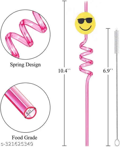 Fun Straws Vibrant Reusable Spiraling Straws for Kids' Parties Twisting Straws.Random Color and Designs (Pack of 4)