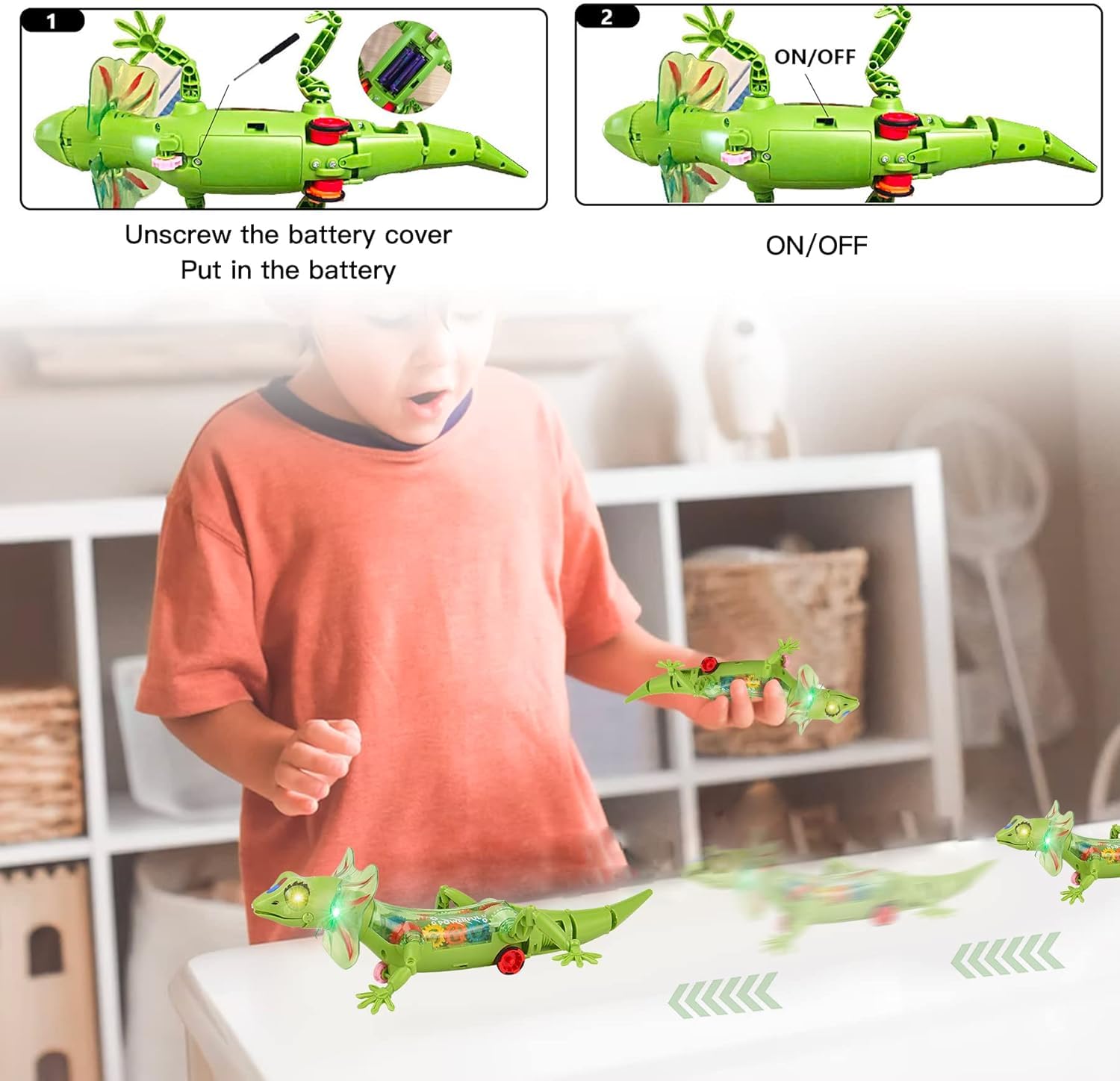 Funny Lizard Electric Crawling Animal Toy - Sound and Lights Multicolor