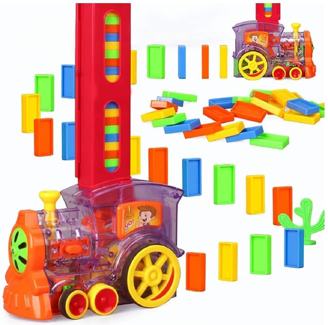 Funny Train Mega Pack 40 pcs Domino Train Toy Set Domino Rally Train Model with Lights and Sounds Construction and Stacking Toys