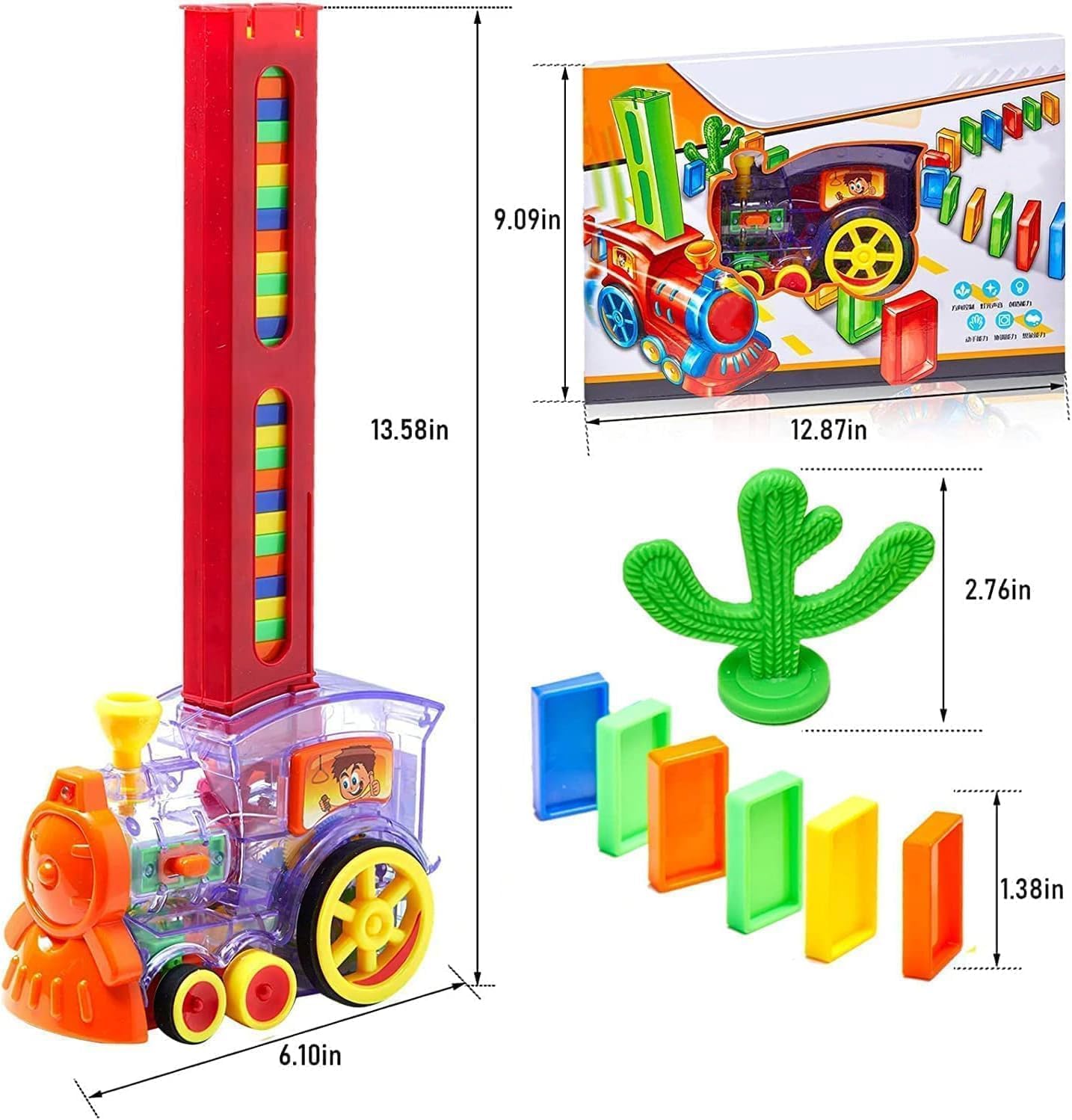 Funny Train Mega Pack 40 pcs Domino Train Toy Set Domino Rally Train Model with Lights and Sounds Construction and Stacking Toys