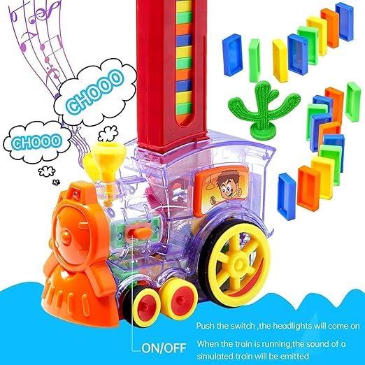Funny Train Mega Pack 40 pcs Domino Train Toy Set Domino Rally Train Model with Lights and Sounds Construction and Stacking Toys