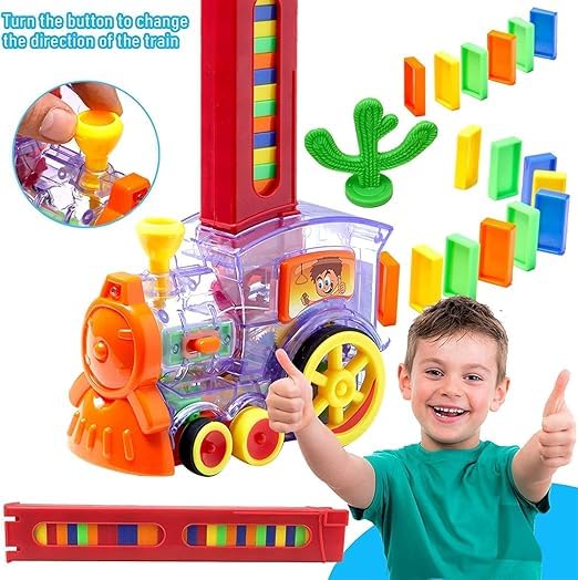 Funny Train Mega Pack 40 pcs Domino Train Toy Set Domino Rally Train Model with Lights and Sounds Construction and Stacking Toys