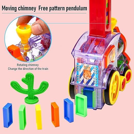 Funny Train Mega Pack 40 pcs Domino Train Toy Set Domino Rally Train Model with Lights and Sounds Construction and Stacking Toys