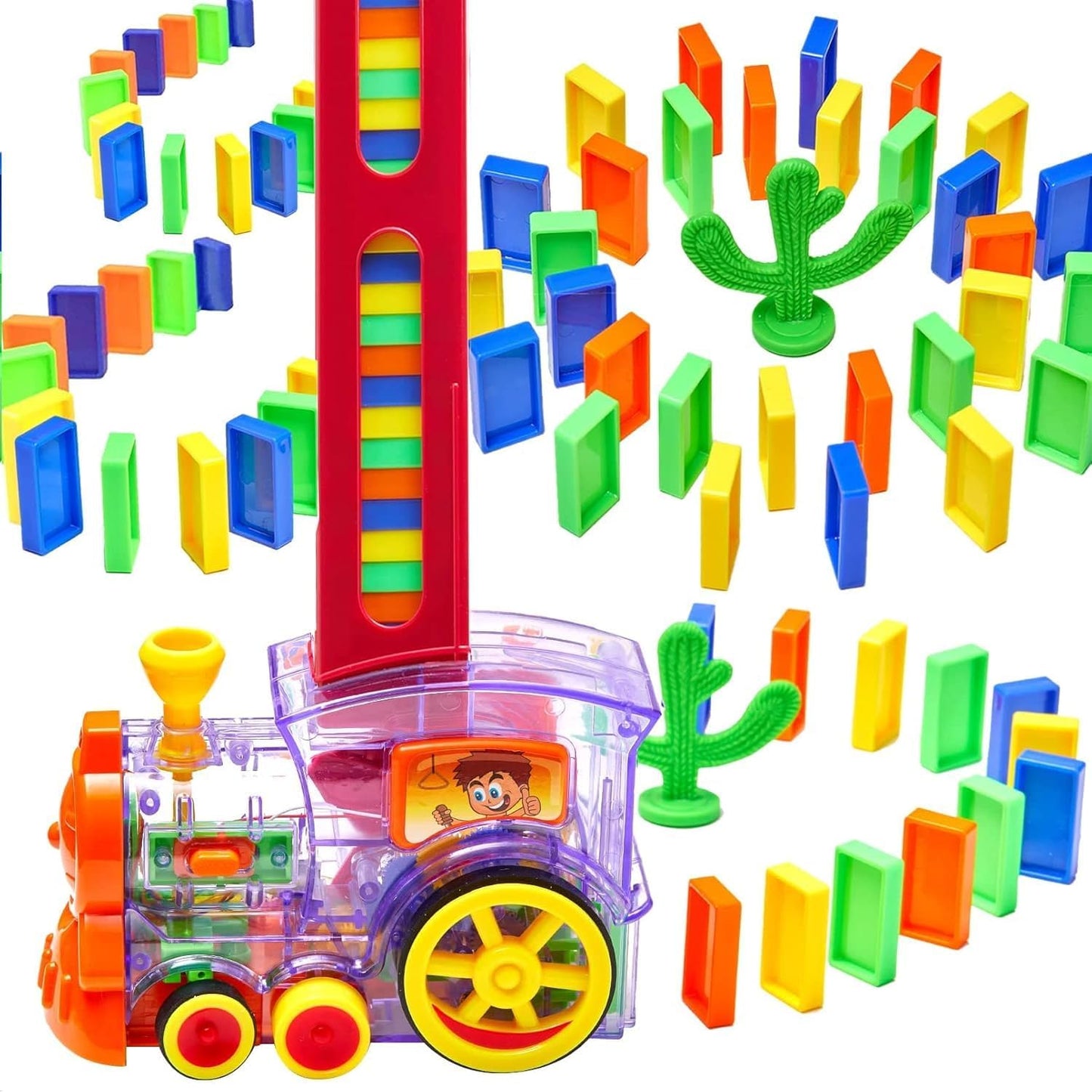 Funny Train Mega Pack 40 pcs Domino Train Toy Set Domino Rally Train Model with Lights and Sounds Construction and Stacking Toys