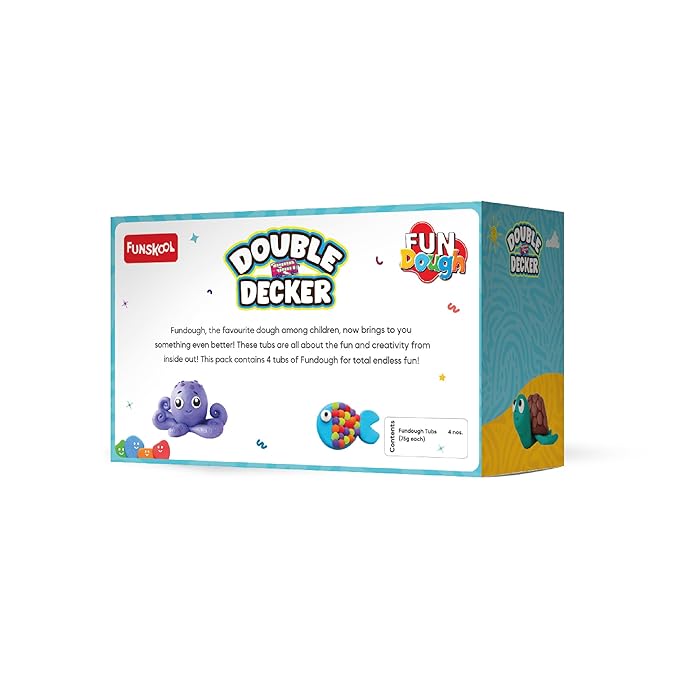 Funskool Fundough Double Decker, 4 tubs of Dough, 75 grams each, Toys for Kids, Shaping, Sculpting