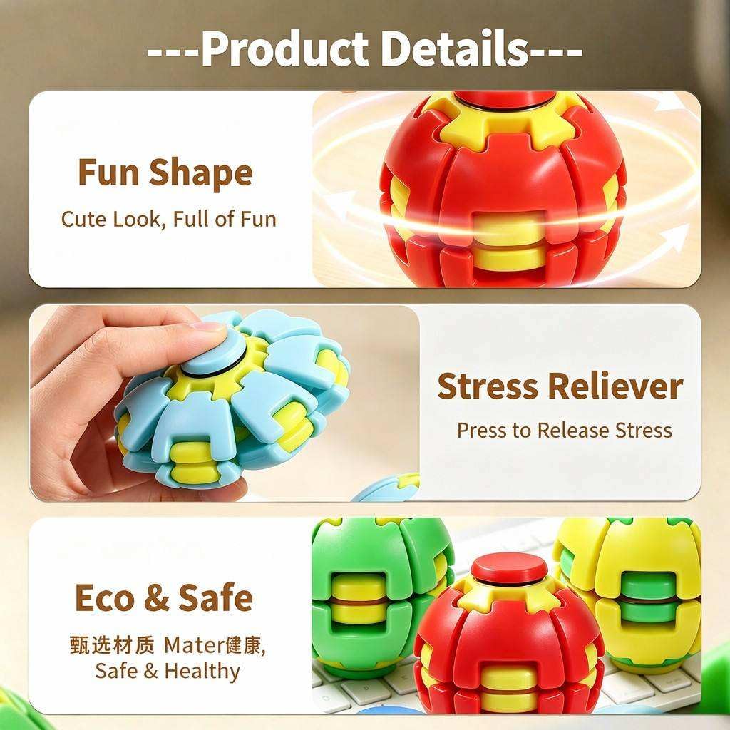 Gear Fidget Ball Press Spin Toy with Colorful RGB Lights