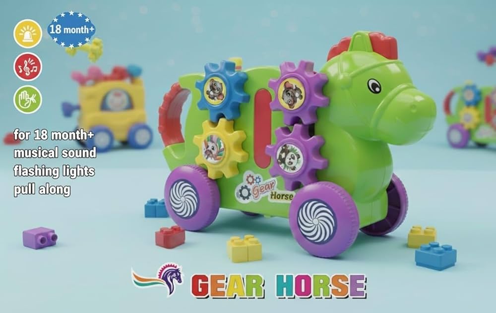 Gear Horse Pull Along Toy with Musical Sound and Flashing Lights