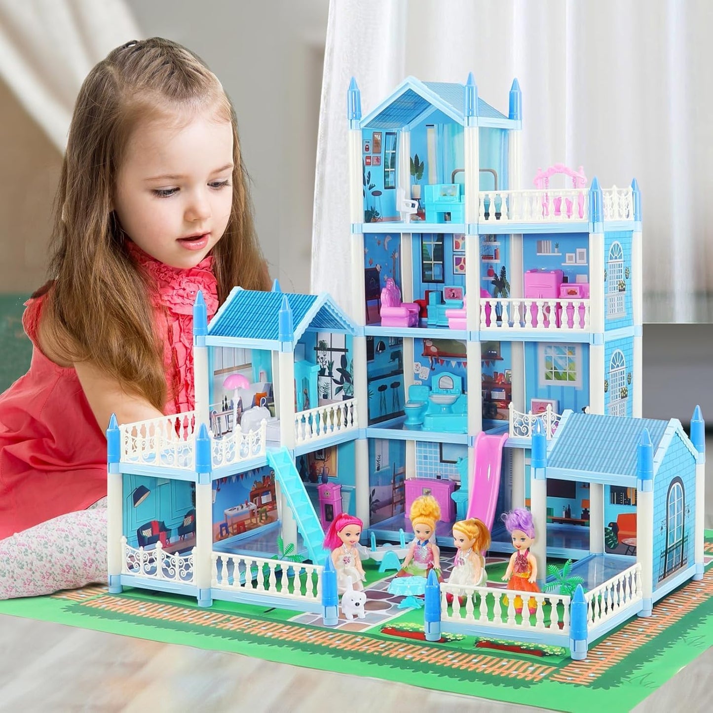 Happy Childhood Princess Dream House 9 Room Doll House Furniture and Accessories Set