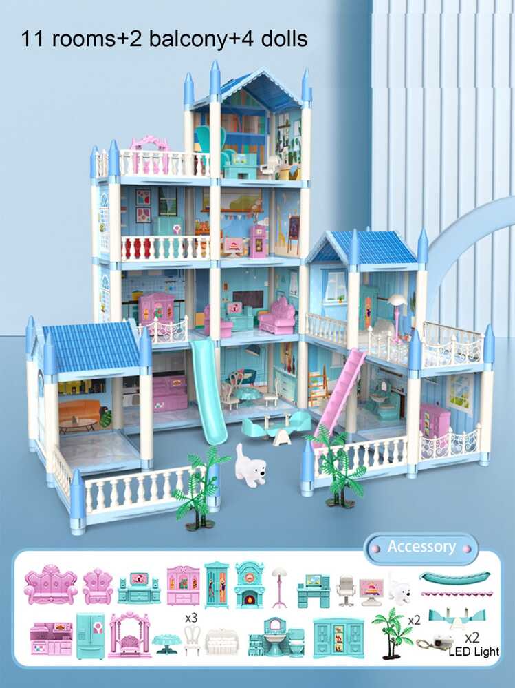 Happy Childhood Princess Dream House 9 Room Doll House Furniture and Accessories Set