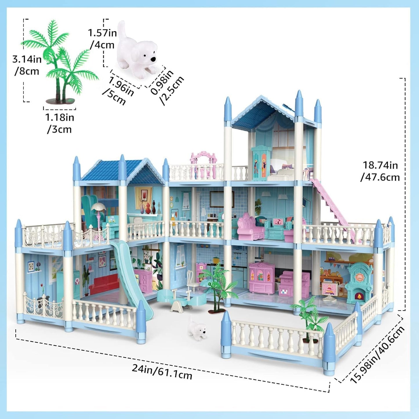 Happy Childhood Princess Dream House 9 Room Doll House Furniture and Accessories Set