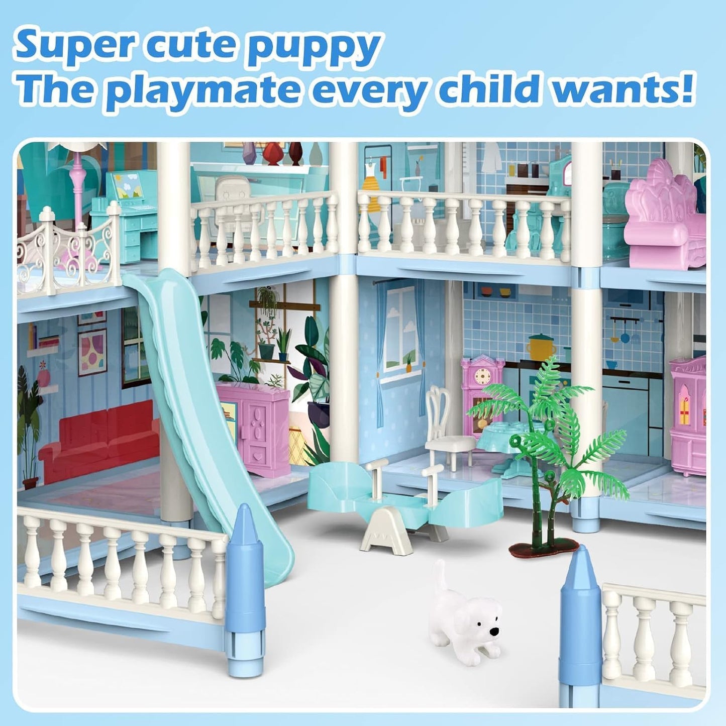 Happy Childhood Princess Dream House 9 Room Doll House Furniture and Accessories Set