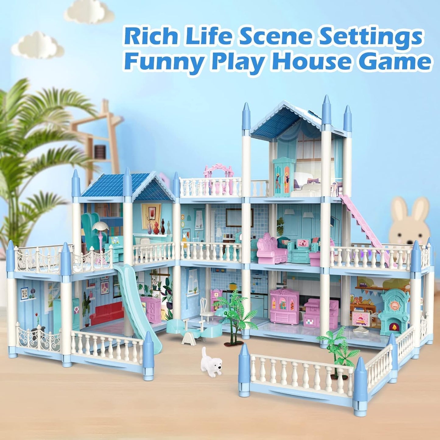 Happy Childhood Princess Dream House 9 Room Doll House Furniture and Accessories Set