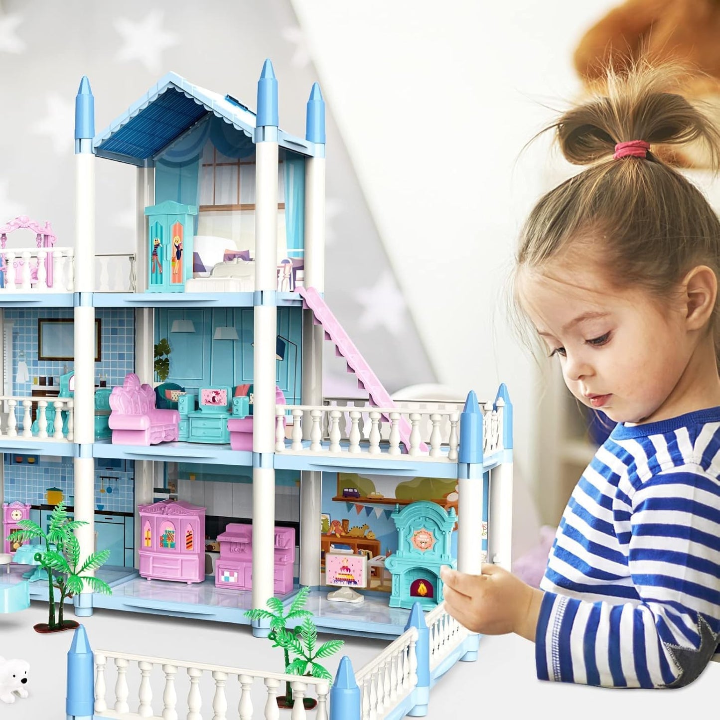 Happy Childhood Princess Dream House 9 Room Doll House Furniture and Accessories Set