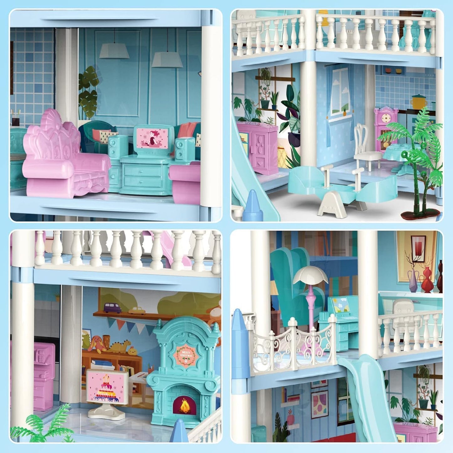 Happy Childhood Princess Dream House 9 Room Doll House Furniture and Accessories Set
