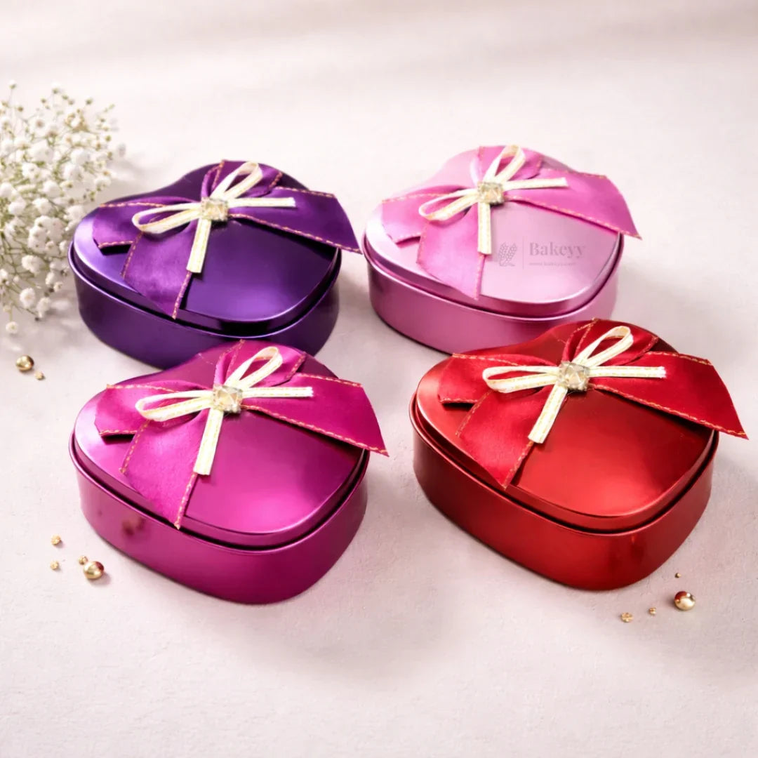 BIG Heart Shape Metal Tin Box- with bow -Any 1 color