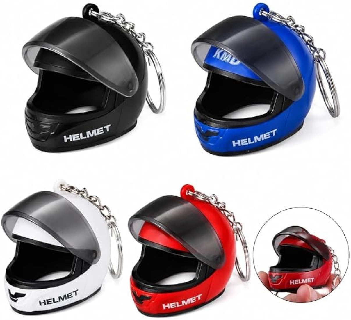 Helmet Keychain, Cute Compact and Super Bright, Flip Mini Motorcycle Helmet Keychain with Movable Visor, Easy to Carry Any 1