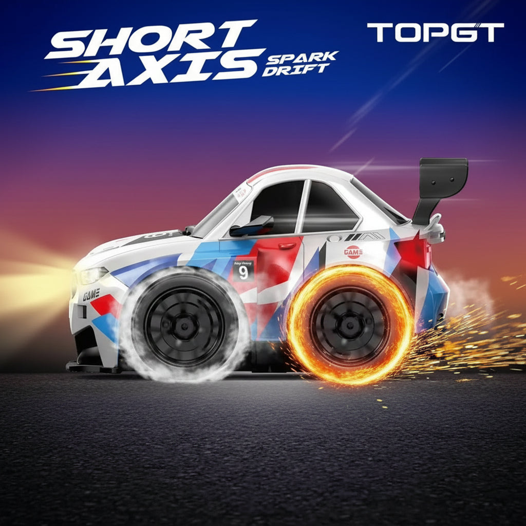 High-Speed RC Drift Car with Spark Effect | Short Axis 2.4GHz Remote Control Racing Toy with LED Lights
