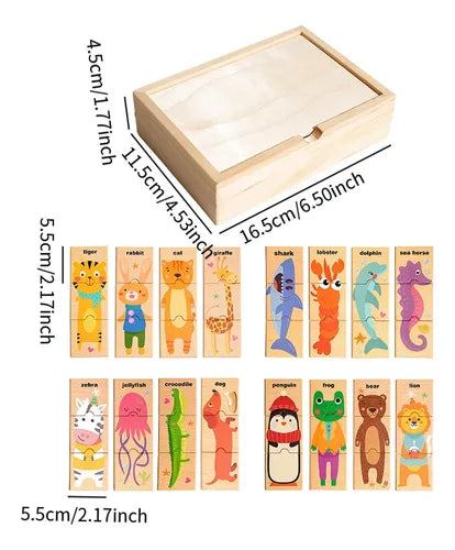 High Quality Wooden Animal Puzzle with wooden storage box