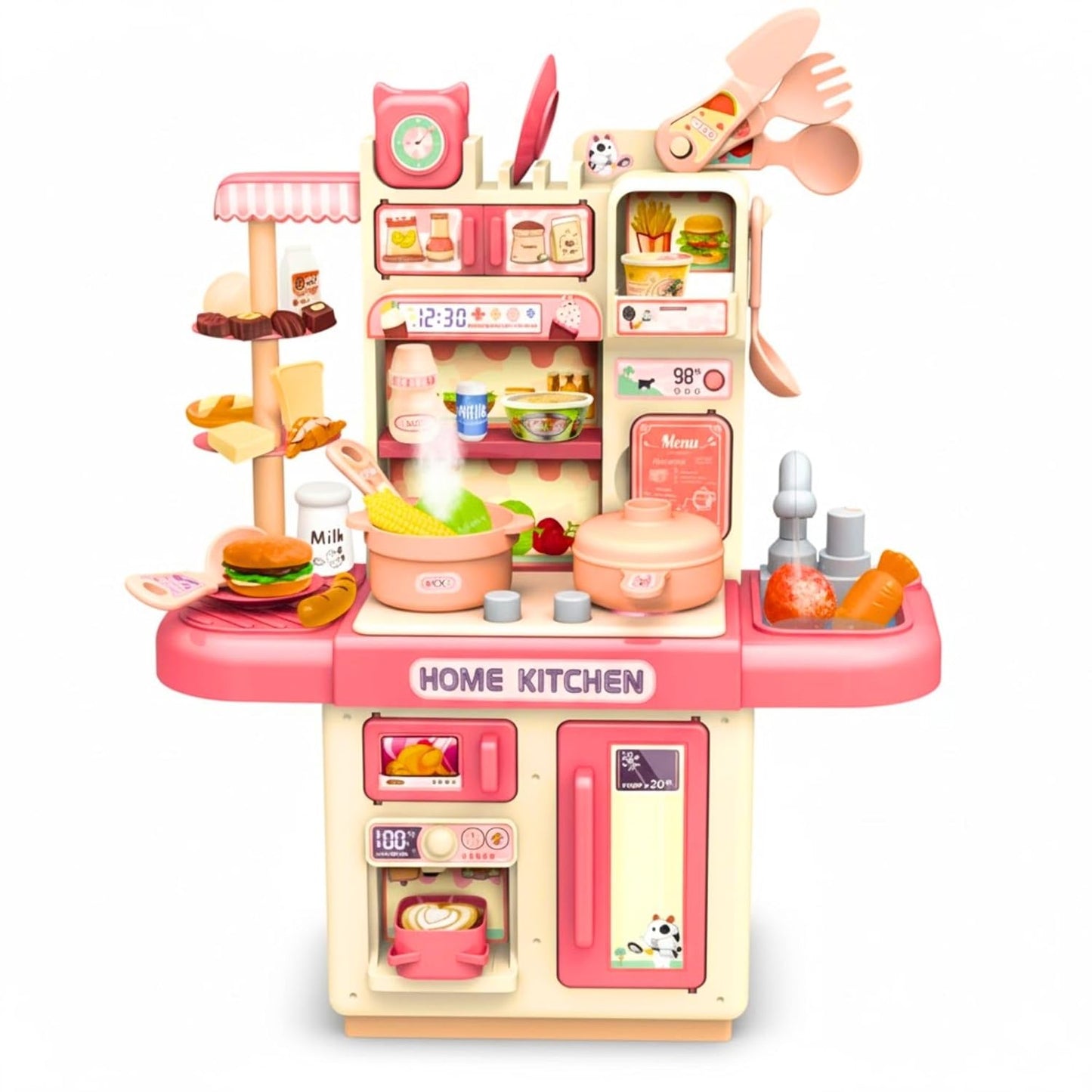 Home Kitchen Set Interactive Cooking Pretend Play Set for Kids-Realistic Water Sink and steam -Random Color