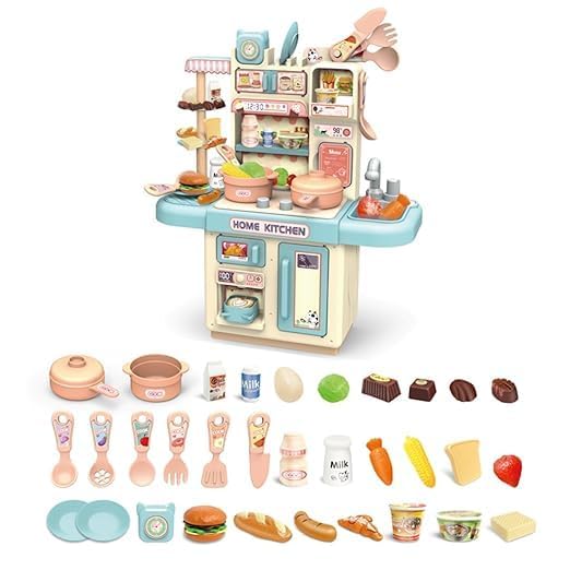 Home Kitchen Set Interactive Cooking Pretend Play Set for Kids-Realistic Water Sink and steam -Random Color