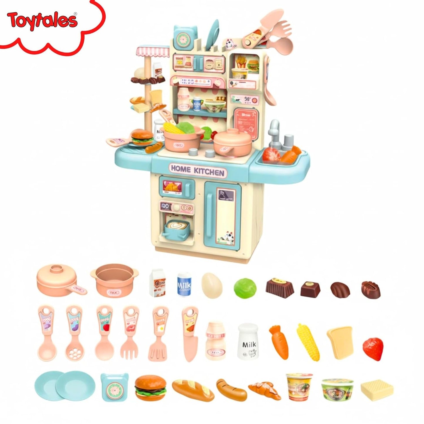 Home Kitchen Set Interactive Cooking Pretend Play Set for Kids-Realistic Water Sink and steam -Random Color