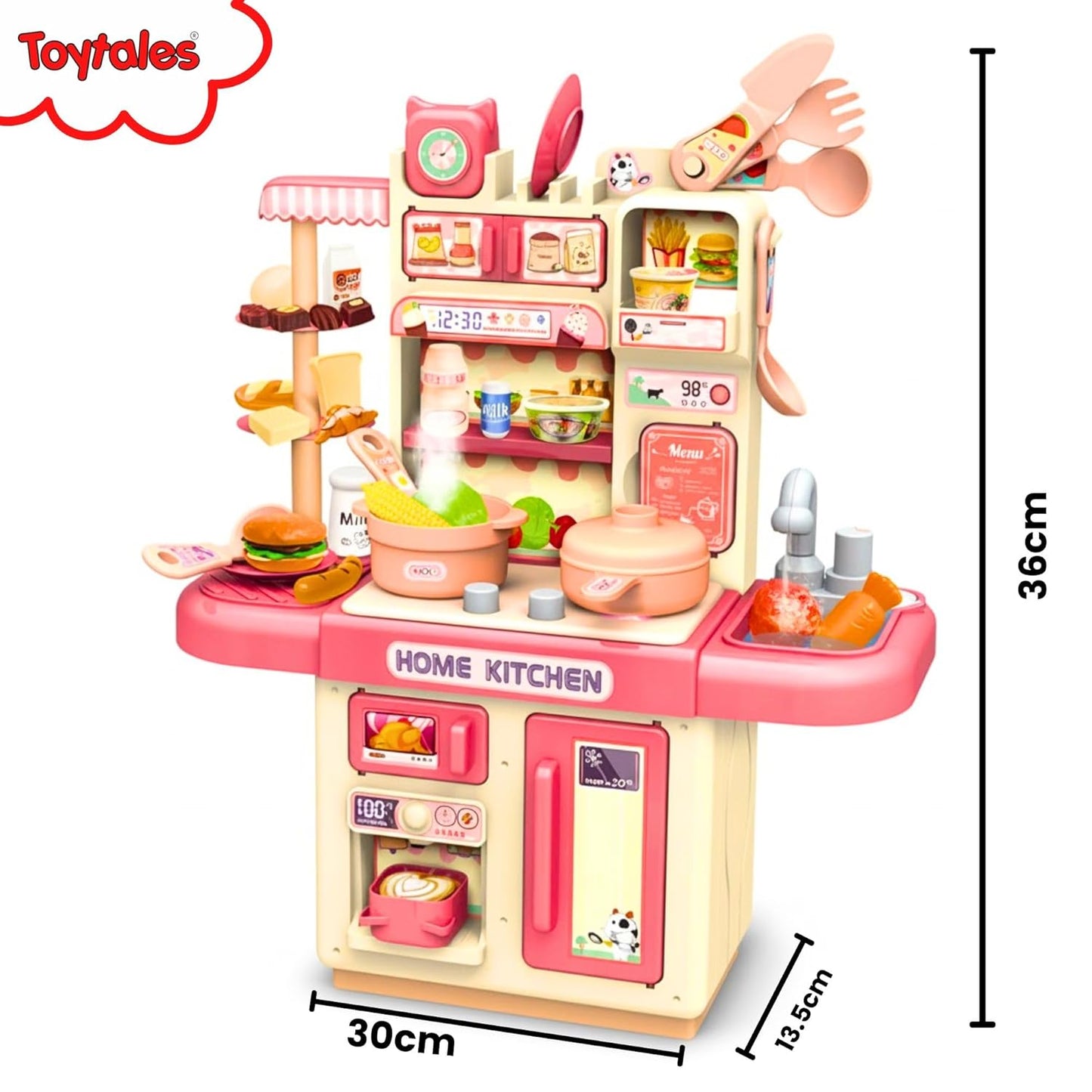 Home Kitchen Set Interactive Cooking Pretend Play Set for Kids-Realistic Water Sink and steam -Random Color