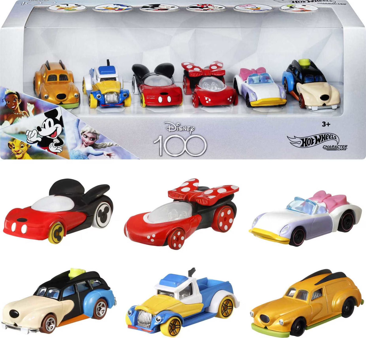 Hot Wheels Character Cars Disney Minnie Mouse,Miickey Mouse,Donald Duck,and Goofy Vehicle