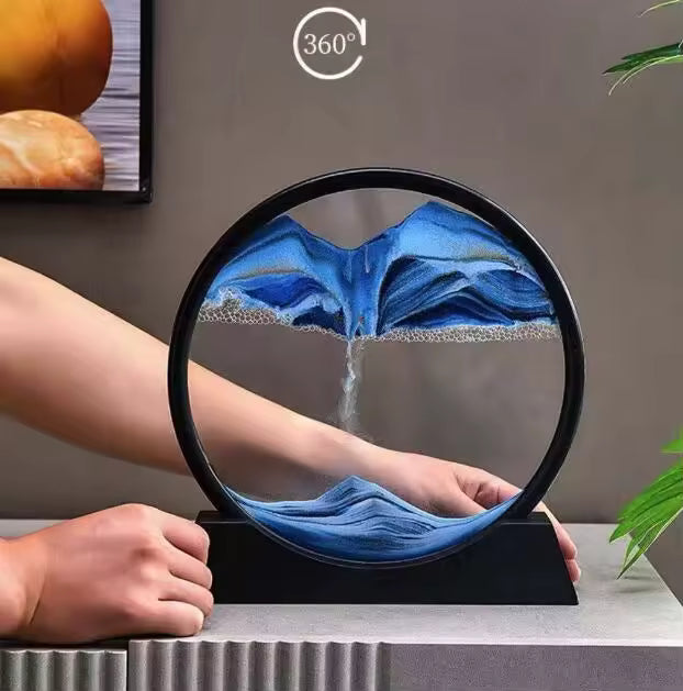 Hourglass Art 3D Natural Landscape Mobile Sand Painting Deep Sea Sandscape Liquid Motion, Round Glass Frame Display Flowing Sand Relaxing Gift- Any 1 Color