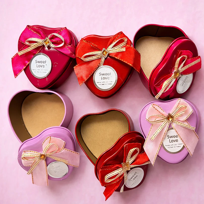 BIG Heart Shape Metal Tin Box- with bow -Any 1 color