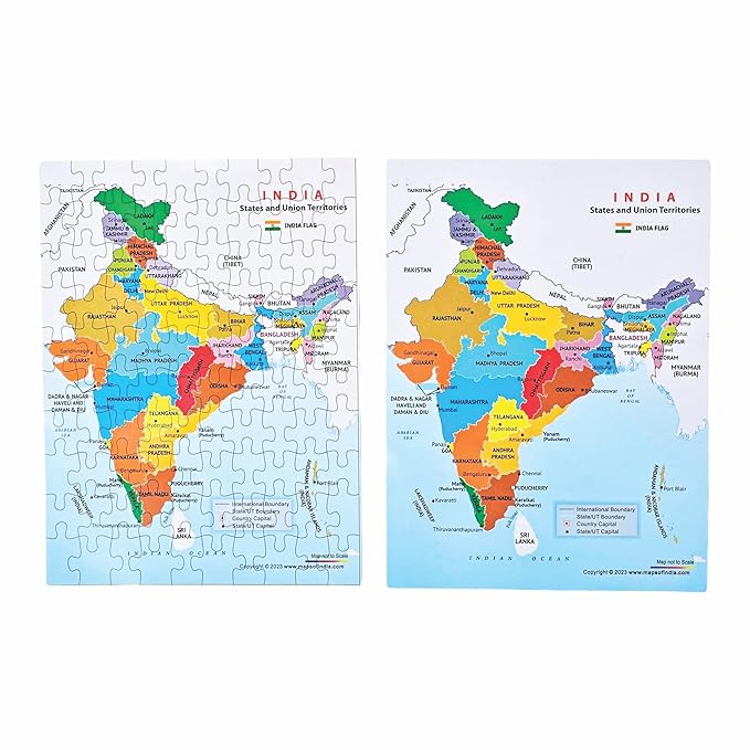India Map Puzzle, 48 cm x 37 cm, 100 Pieces, Educational Toy Jigsaw Puzzle