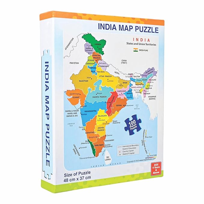 India Map Puzzle, 48 cm x 37 cm, 100 Pieces, Educational Toy Jigsaw Puzzle
