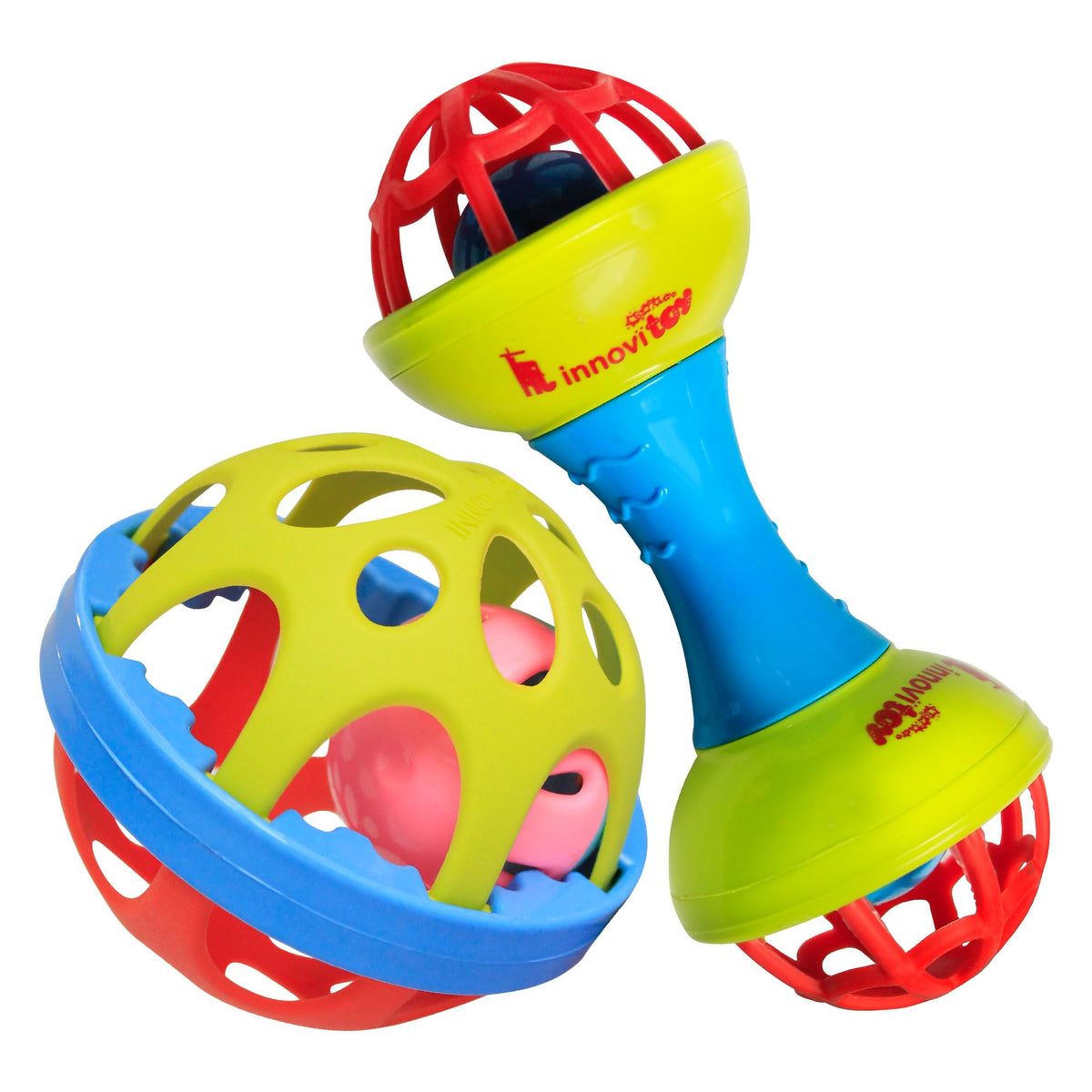 Innovitoy 2 Pcs Non-Toxic Premium Soft Rattle Set with Teether for New Born Babies - 0 to 1 year
