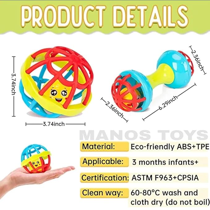 Innovitoy 2 Pcs Non-Toxic Premium Soft Rattle Set with Teether for New Born Babies - 0 to 1 year