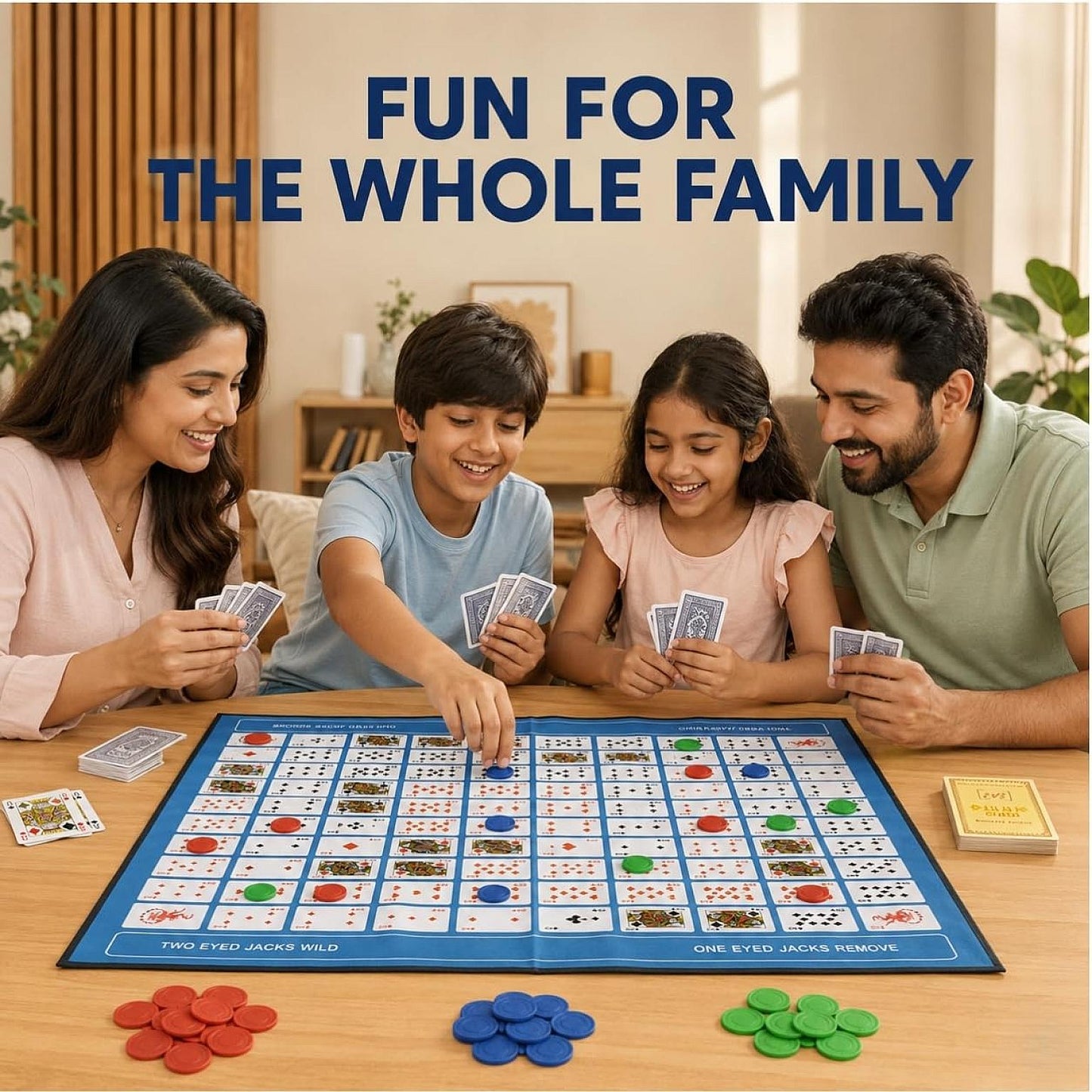 Jumbo Sequence Game With Playing Mat, Chips & Cards - Classic Family Party Game