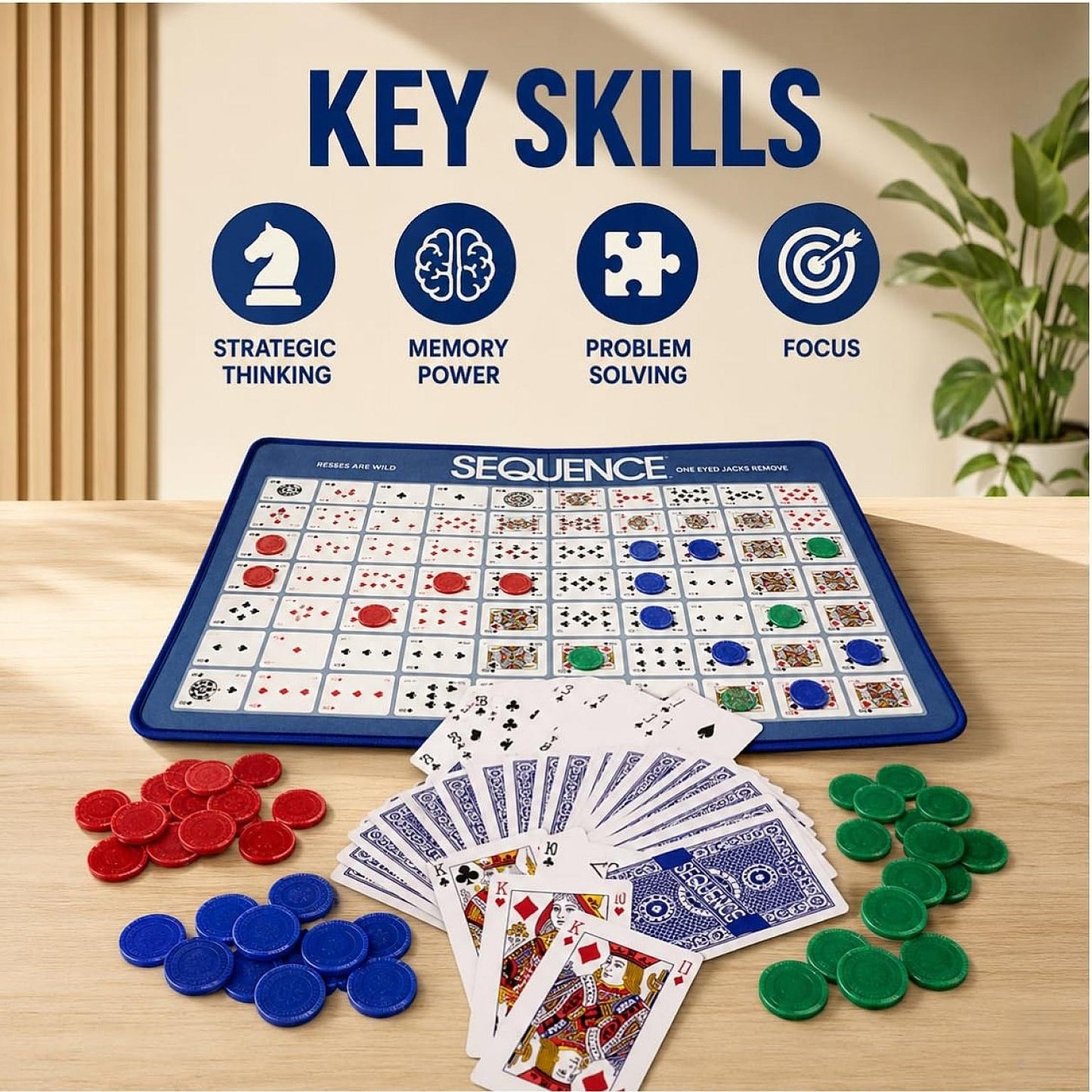 Jumbo Sequence Game With Playing Mat, Chips & Cards - Classic Family Party Game