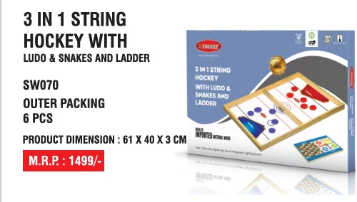 Jumbo size 3 in 1 String Hockey Table Board with Ludo and Snakes Ladders Game