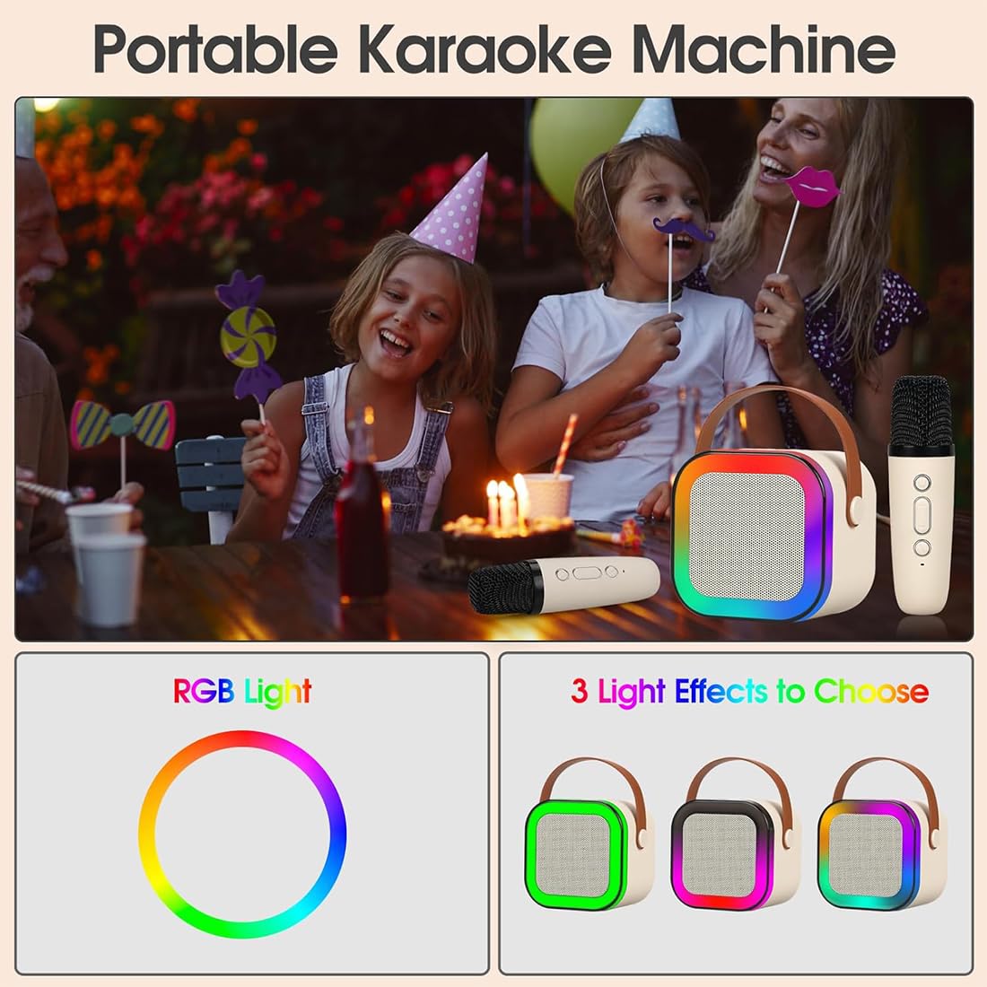 Karaoke Machine for Kids, Portable Bluetooth mike Speaker with Wireless Microphone