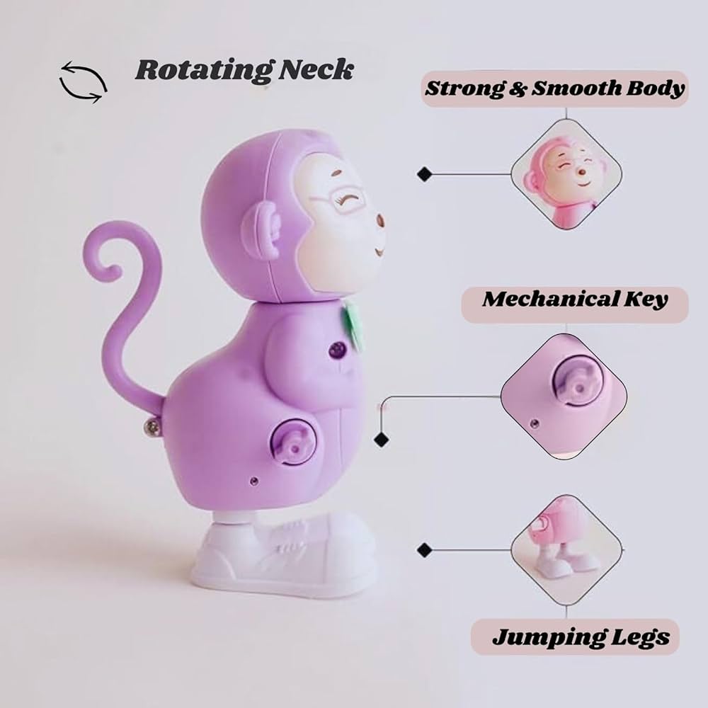 Key Operated Wind Up Toys Colourful Jumping Moving Toy - Rotating head - Monkey