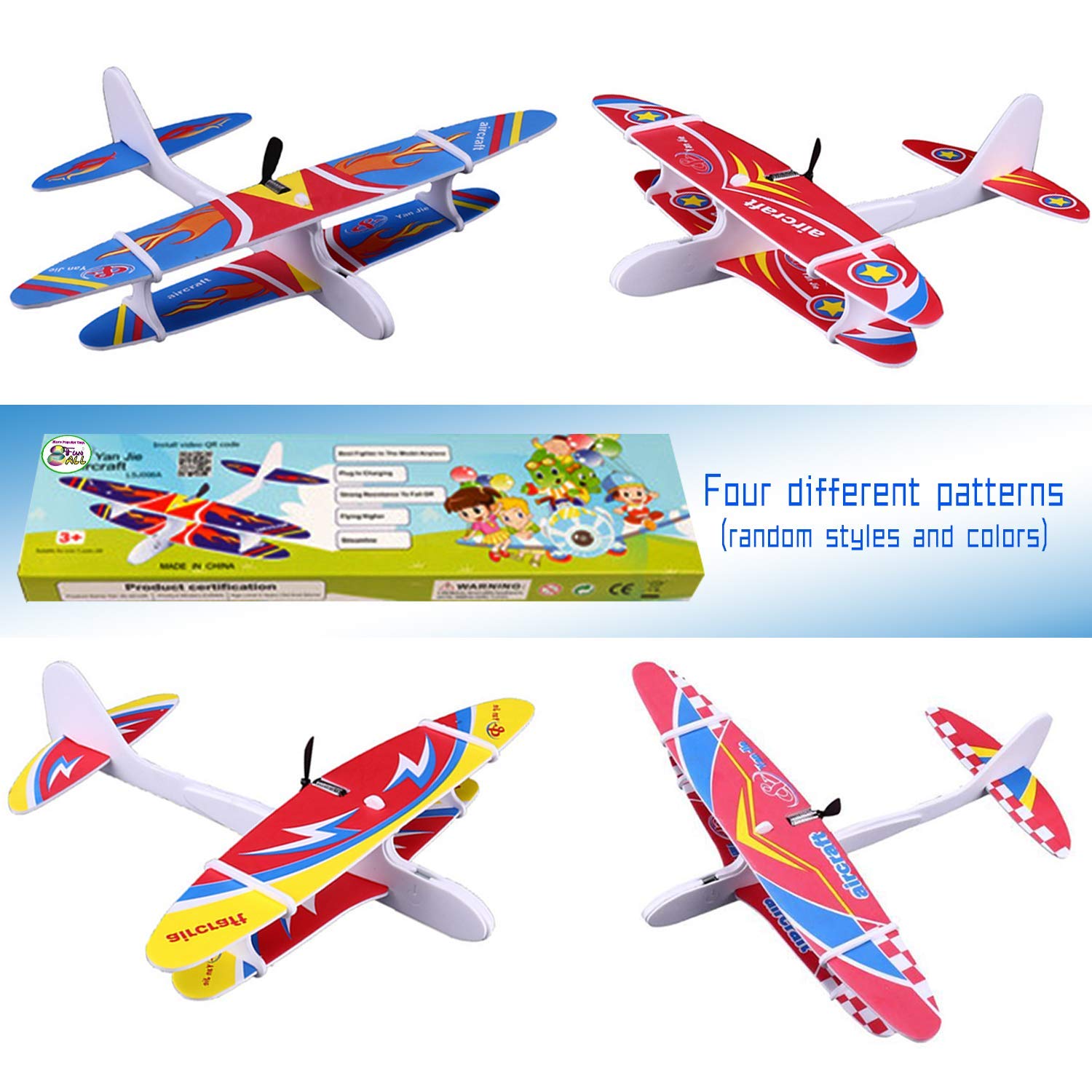 Kid's Hand Throw Power Motor Glider Flying Plane Foam Airplane Toy USB Charging, LED Light - Lightweight