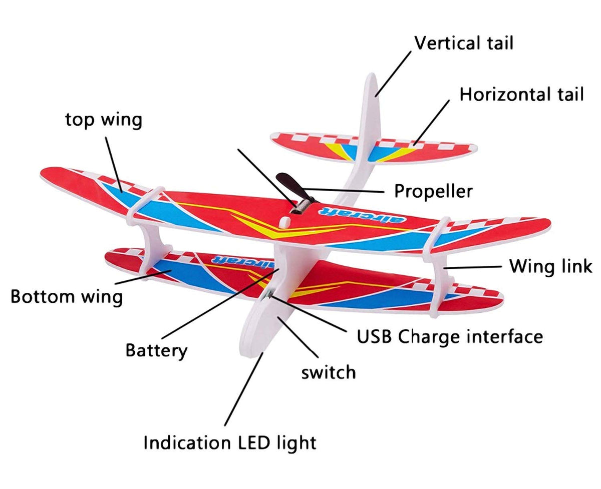 Kid's Hand Throw Power Motor Glider Flying Plane Foam Airplane Toy USB Charging, LED Light - Lightweight